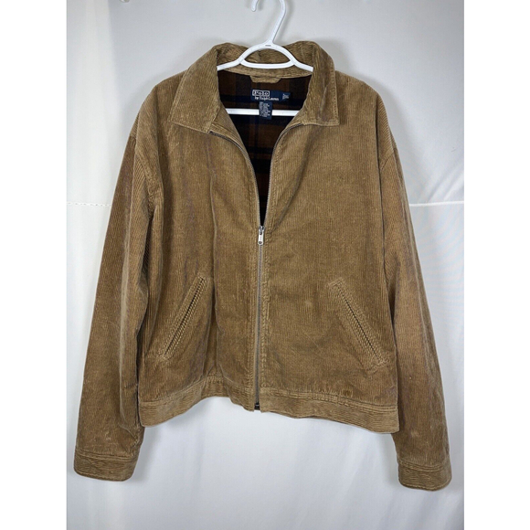 VINTAGE Polo Ralph Lauren Corduroy Bomber Jacket Mens XL Brown Flannel Lined Red - Picture 13 of 13